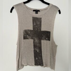 Beige Sleeveless Cropped Top with Cross Design